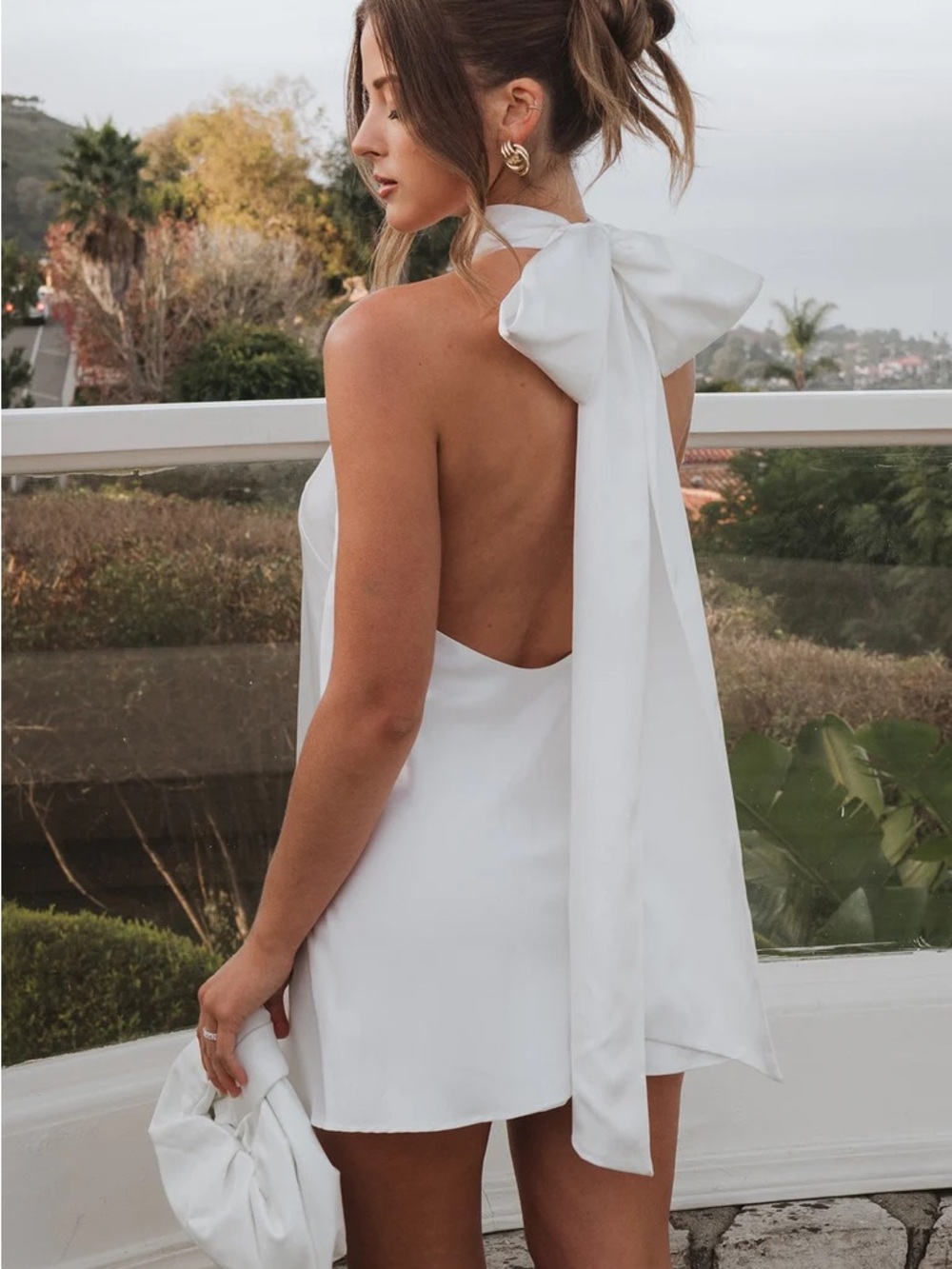 Show Me Your MuMu Lisa Mini Dress -White Backless Halter Mini Dress with Bow Tie